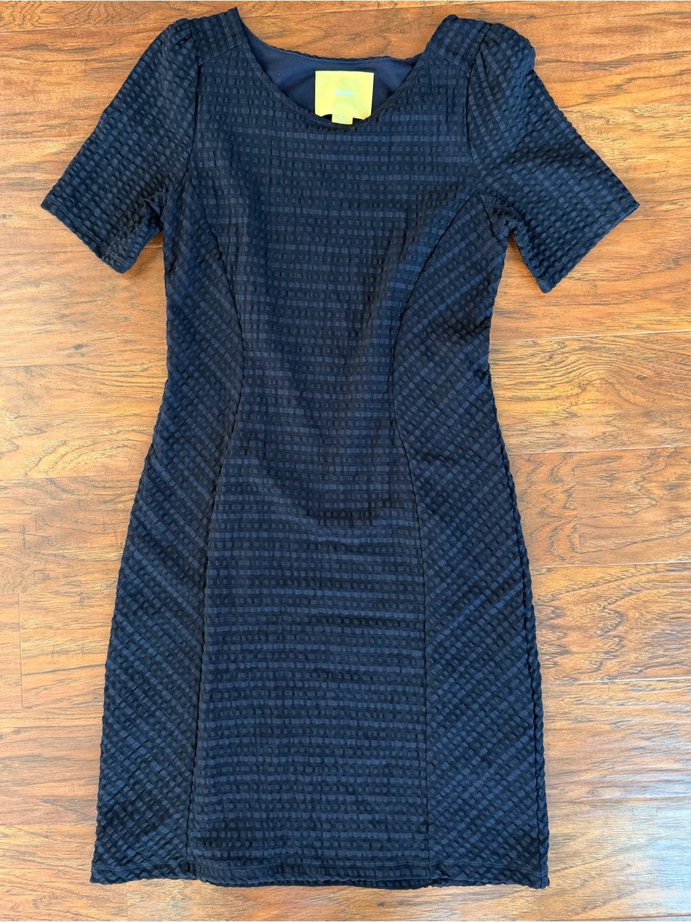 Anthropologie MAEVE navy blue fitted textured dress Small